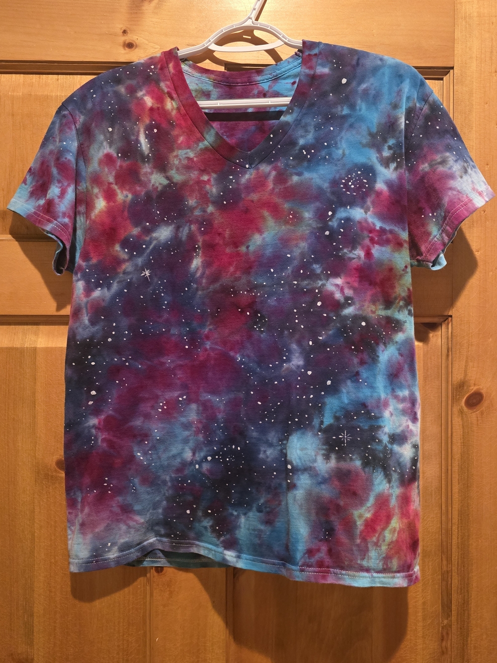 Fruit of the Loom Women's Galaxy Tie-Dye V-Neck Tee - Blue, Purple, Pink